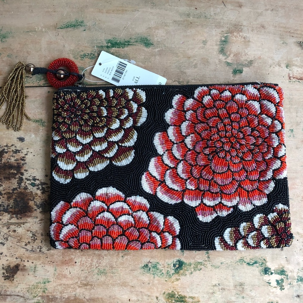 Anthropologie Beaded Floral Clutch